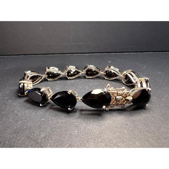 Black spinel Estate sterling silver tennis bracelet 7.5 inches - Picture 1 of 16